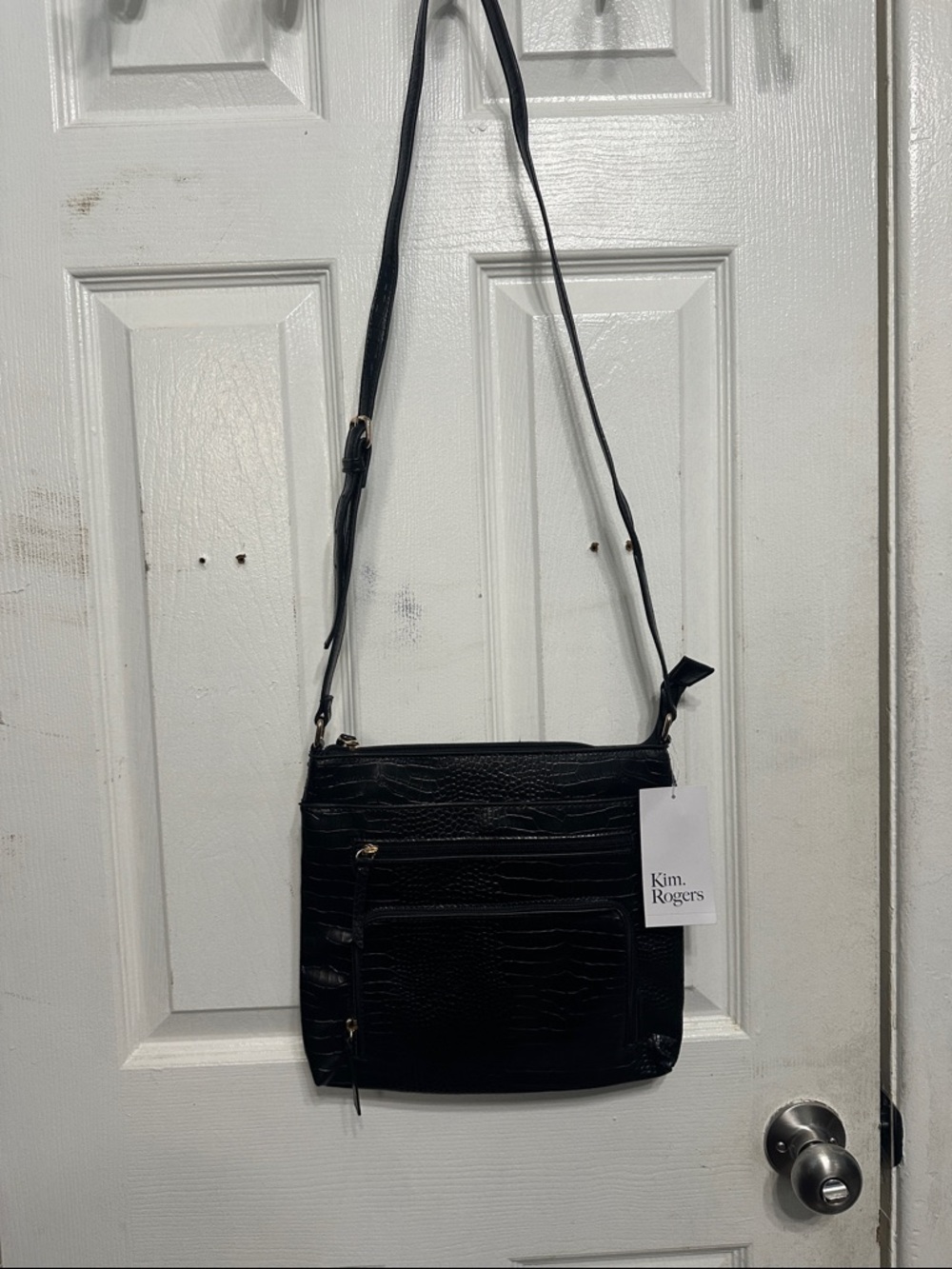 Kim Rogers Black Textured Faux Leather Crossbody Messenger